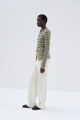 Shetland Wool Cashmere Rib Kint Crewneck Cardigan