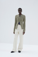 Shetland Wool Cashmere Rib Kint Crewneck Cardigan