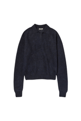 Auralee Baby Suri Alpaca Sheer Knit Skipper Polo Navy