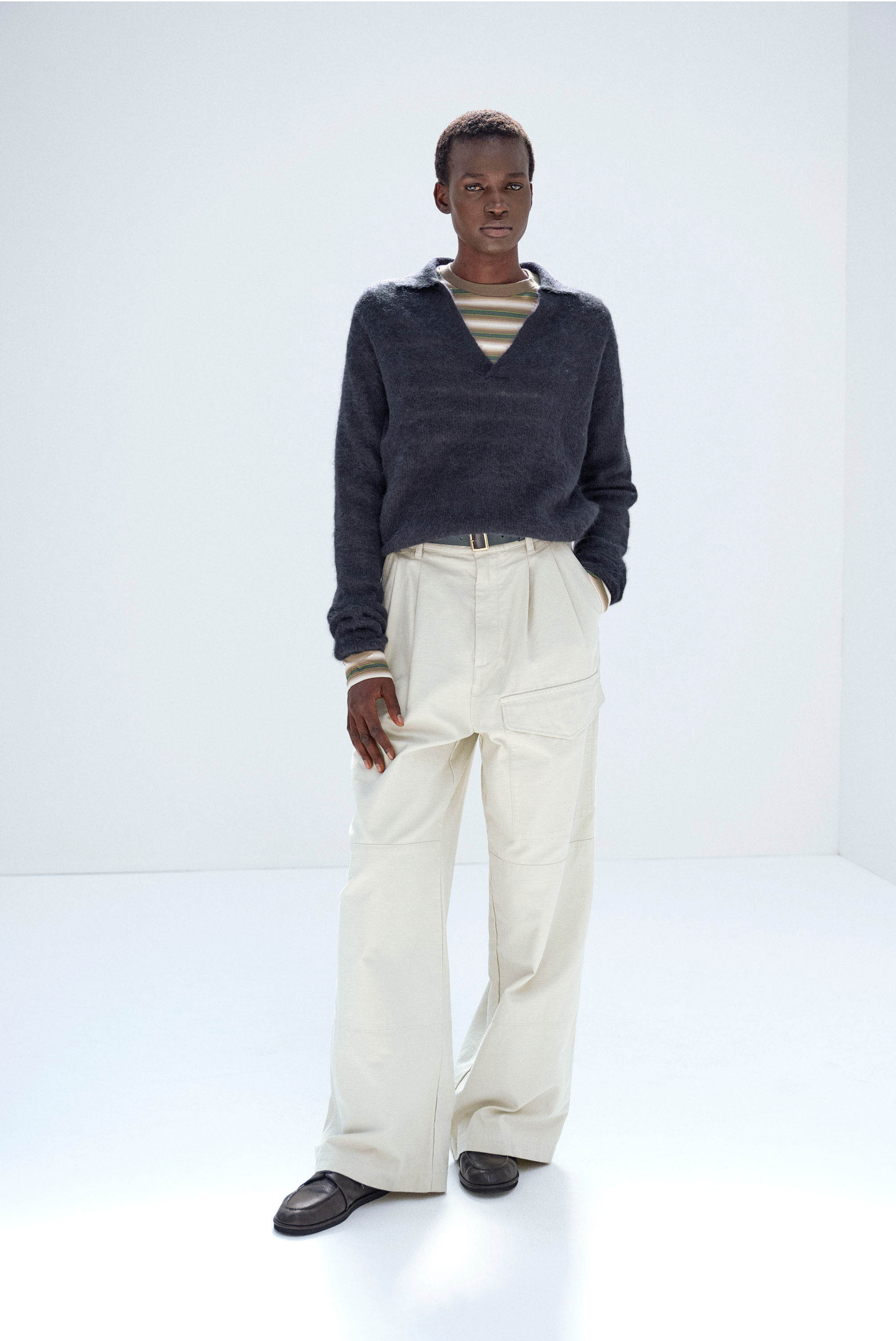 Auralee Baby Suri Alpaca Sheer Knit Skipper Polo Navy