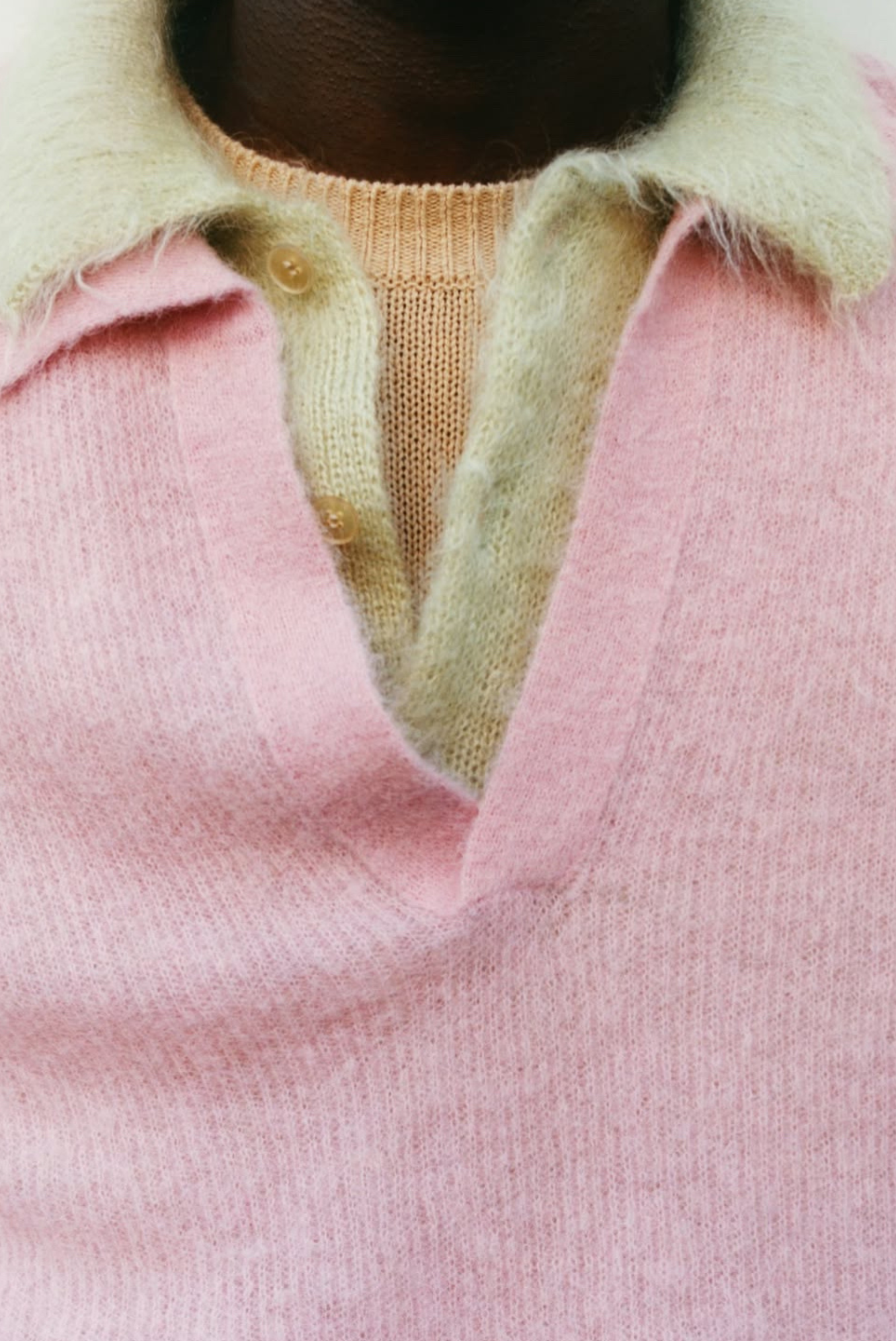 Auralee Baby Suri Alpaca Sheer Knit Skipper Polo Pink
