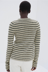 Auralee Shetland Wool Cashmere Rib Knit Crewneck Cardigan