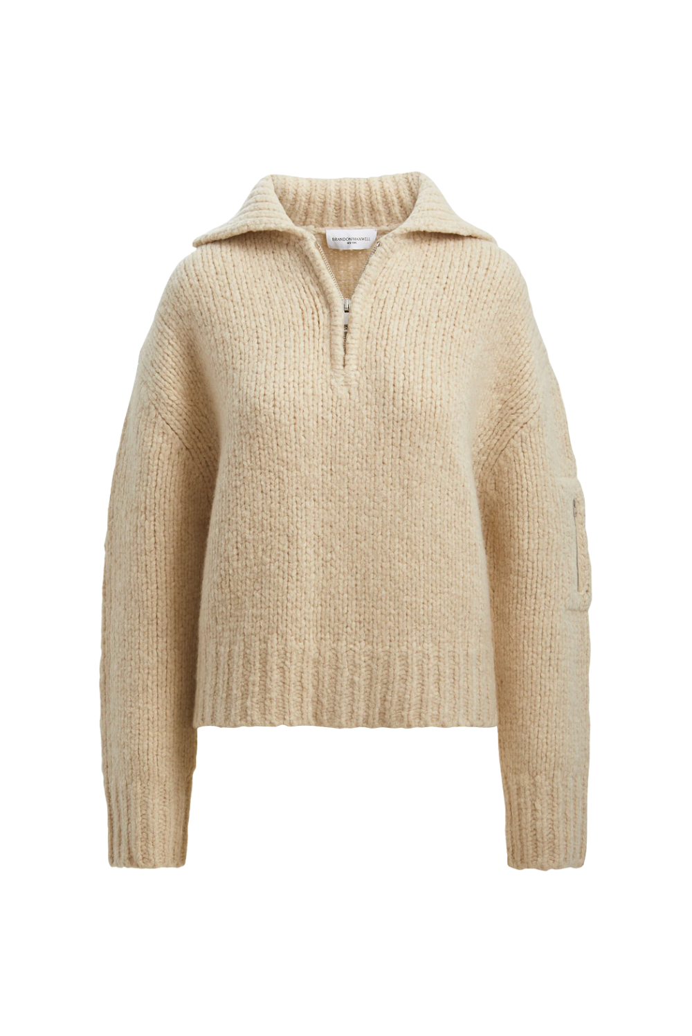 Brandon Maxwell The Posie Half Zip Sweater With Sleeve Pocket Latte
