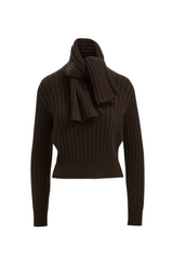 Brandon Maxwell The Ryan Ribbed Scarf Sweater Brown