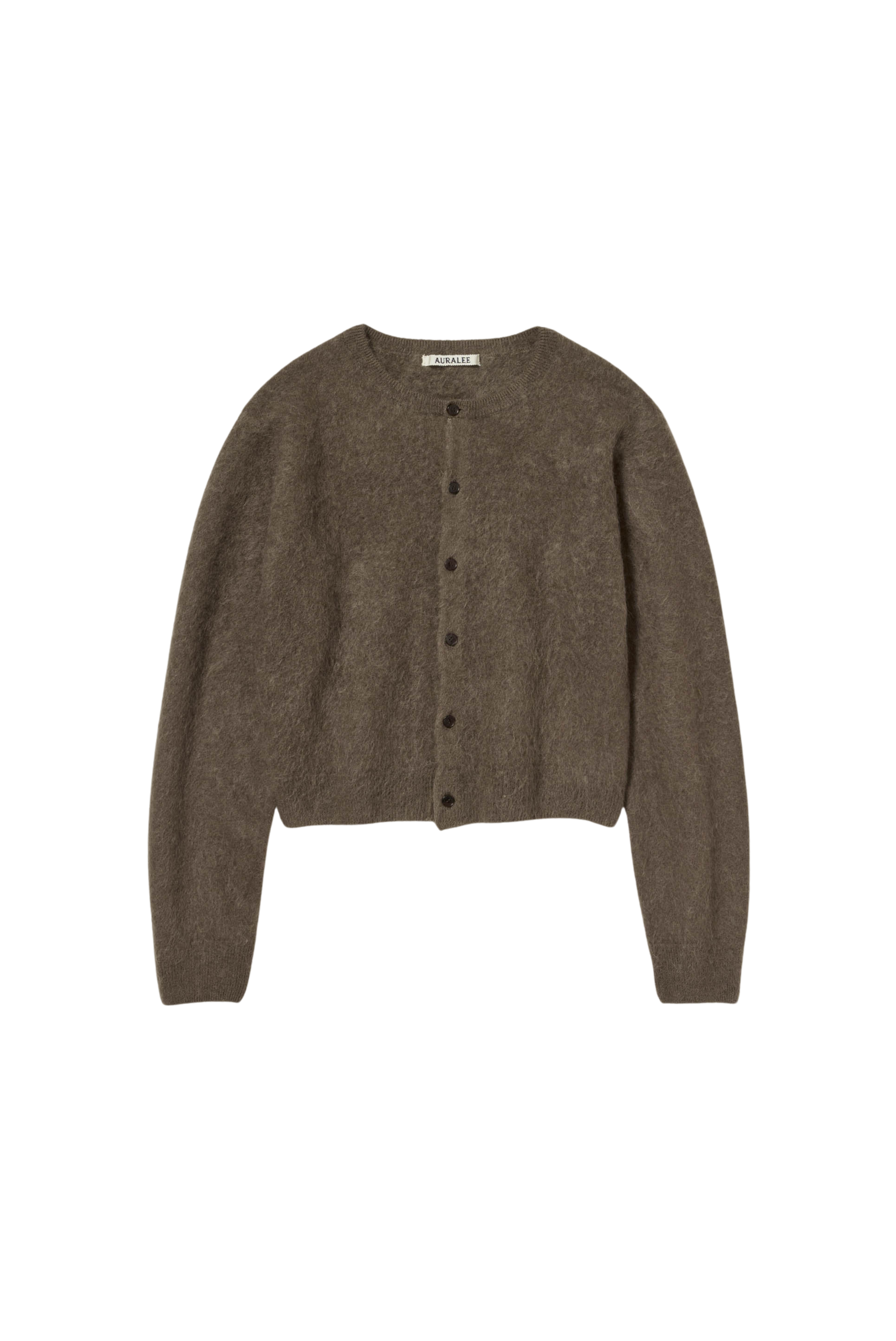 Garment-Dyed Baby Alpaca Fur Knit Crewneck Cardigan