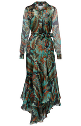 Embroidered Maxi Shirt Dress With Flounces