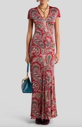 Printed Crepe Jersey Long Dress