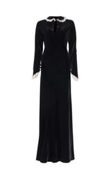 Maxi Velvet Dress With Lace Finishing