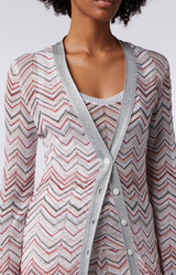 Long Cardigan in Zigzag Knit with Lurex And Sequins