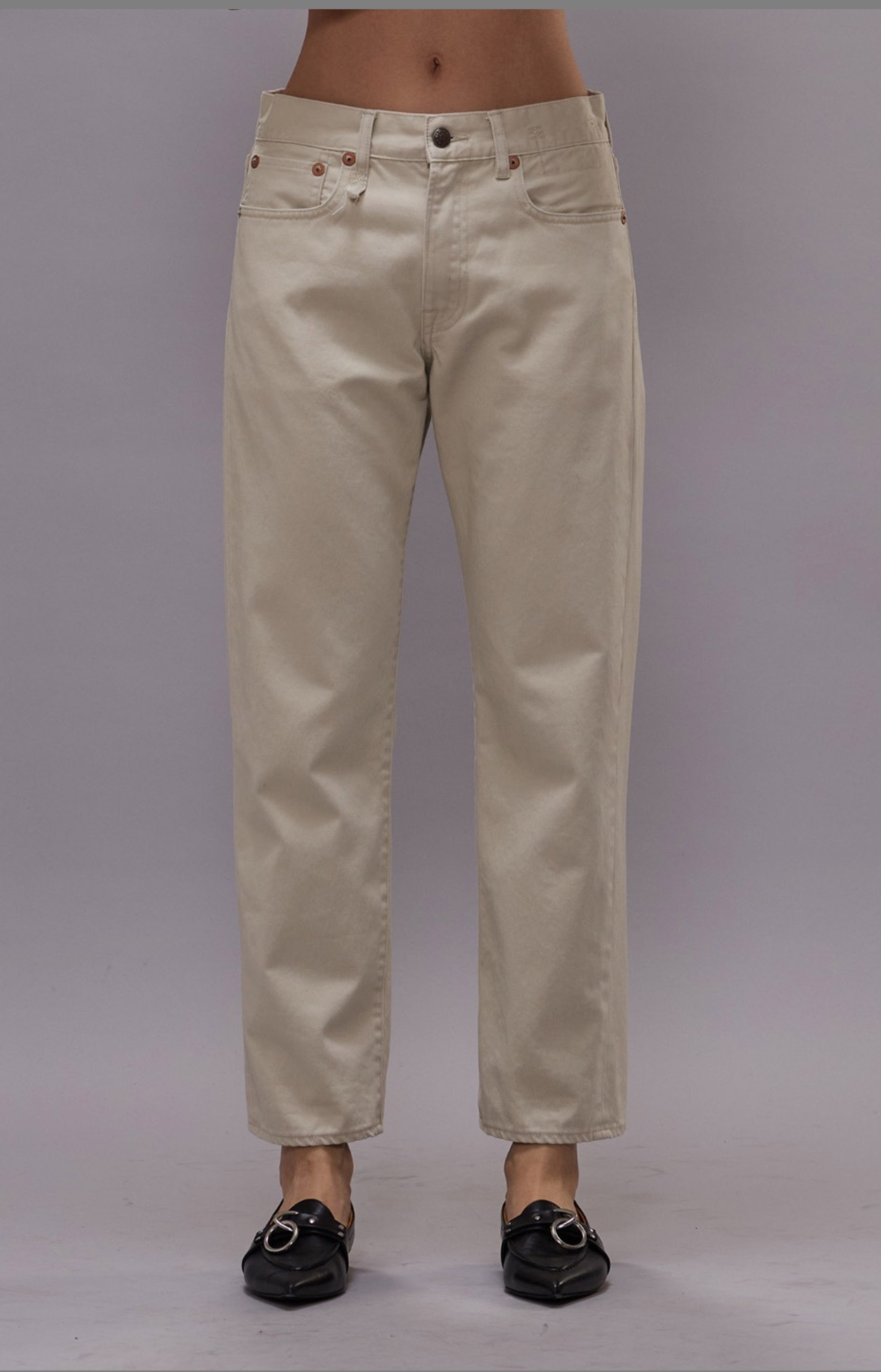 R13 Boyfriend Jean Ivory Sateen