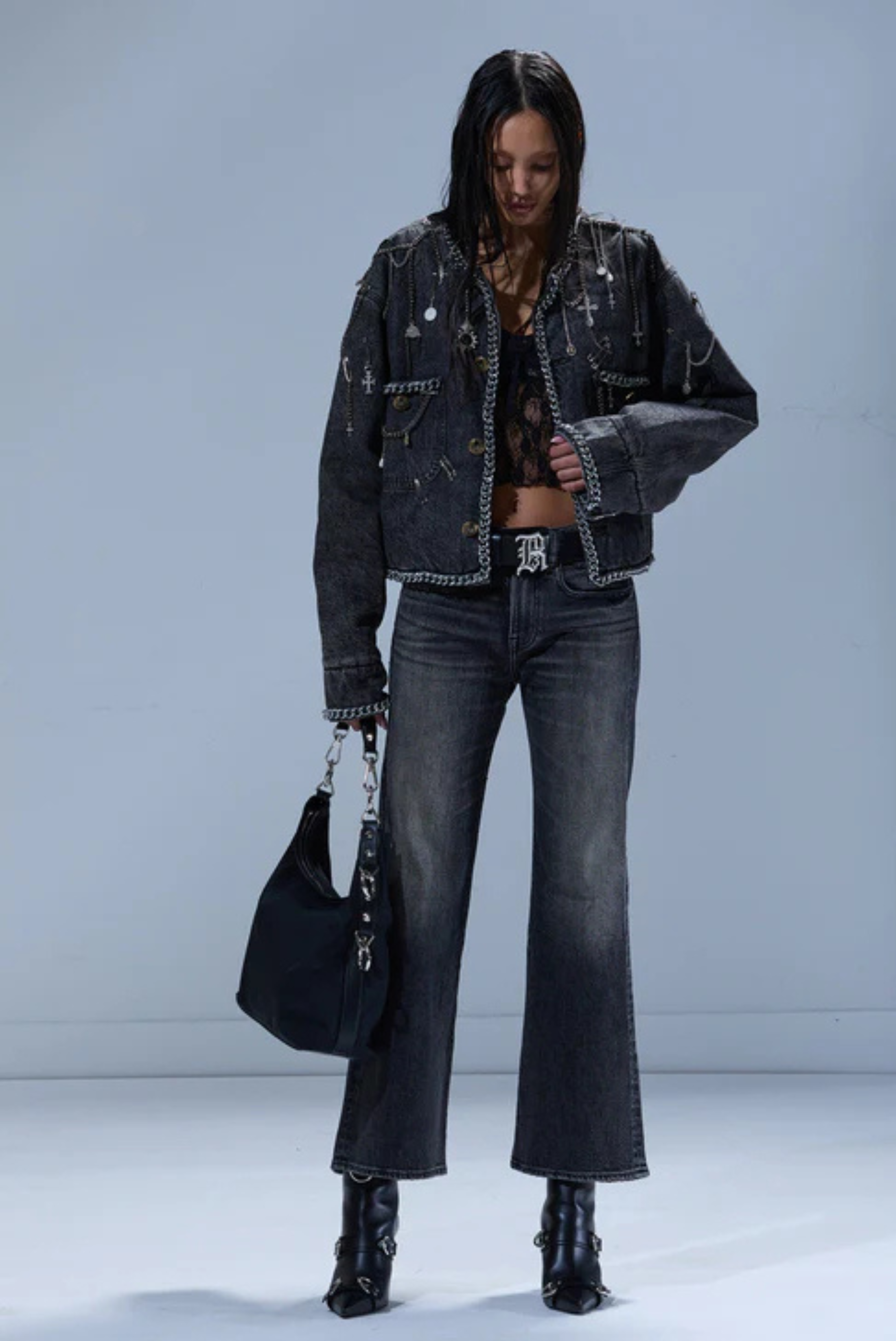 R13 Joan Kick Flare Jean Kennett Black Stretch