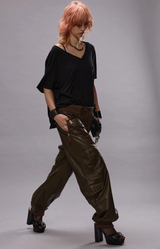 Multipocket Balloon Leather Pant