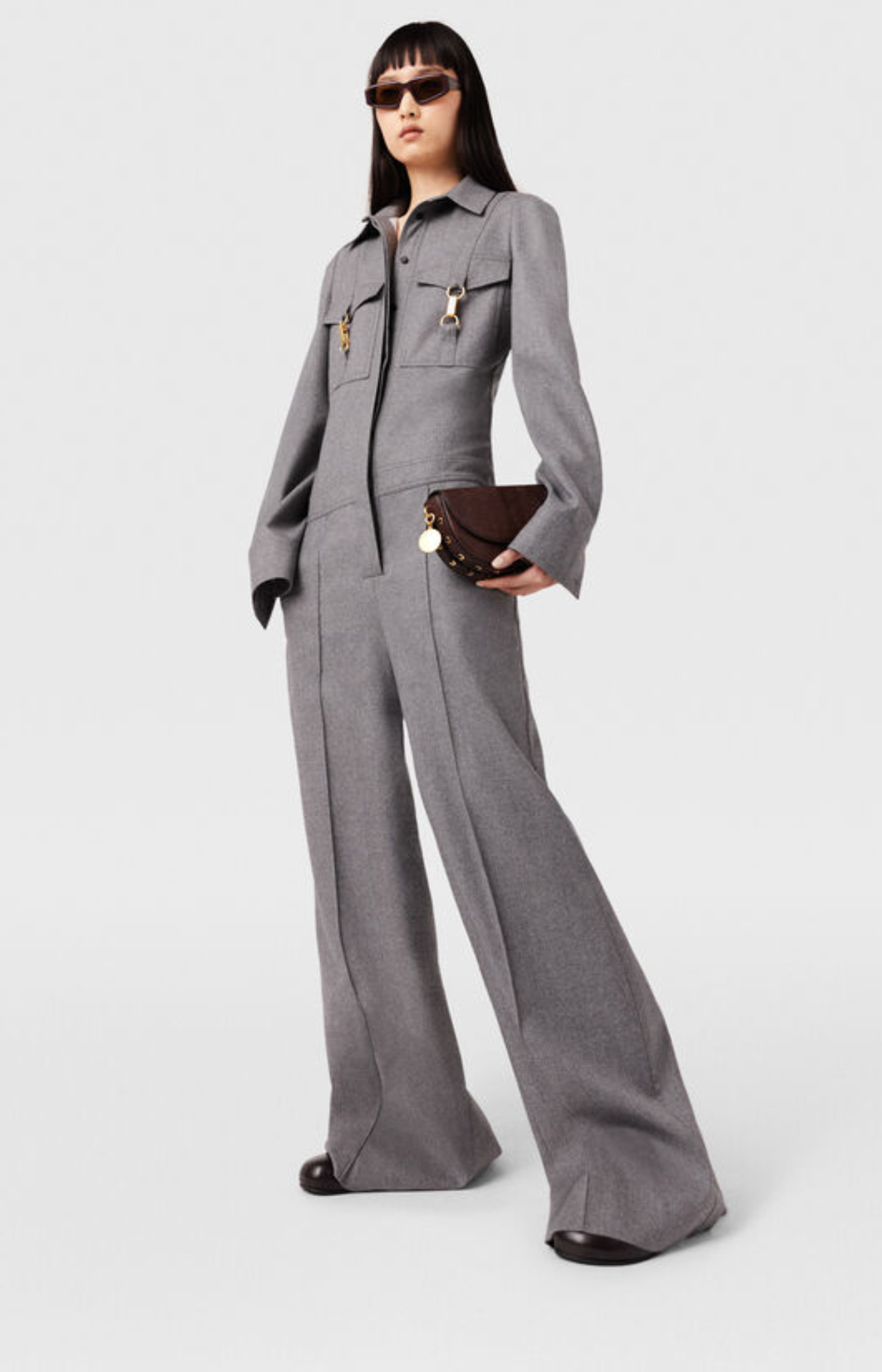 Clasp-Embellished Wool Jumpsuit